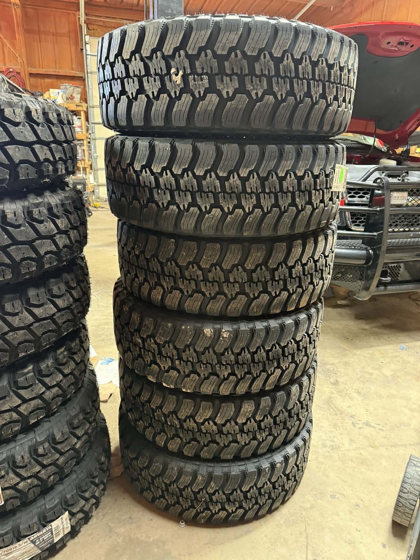 Stack of Mickey Thompson off-road tires